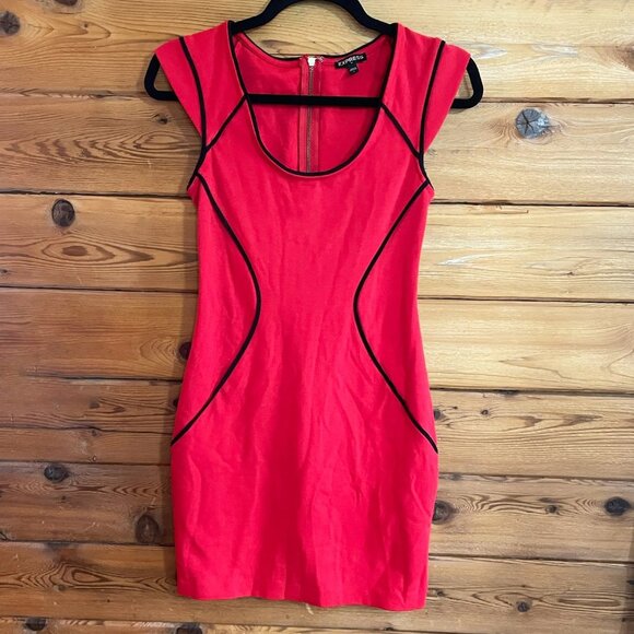 Express Bodycon red dress with black piping size 0 - Picture 7 of 9